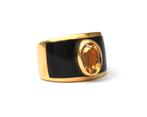 18 krt. geelgouden ring met zwart emaille en gele topaas, Sieraden, Tassen en Uiterlijk, Ringen, Gebruikt