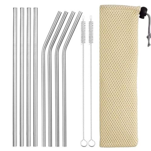 Fako Bijoux® - RVS Rietjes Set -  8 Herbruikbare Rietjes - 4, Huis en Inrichting, Keuken | Bestek, Verzenden