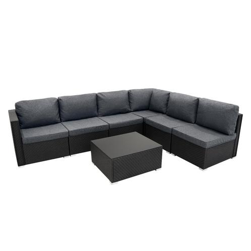 Rotan Modulaire Tuinmeubelen 7 Stuk Zwart Loungeset met, Tuin en Terras, Tuinsets en Loungesets, Verzenden