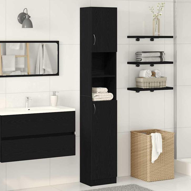vidaXL Badkamerkast 32x25,5x190 cm spaanplaat zwart, Huis en Inrichting, Badkamer | Badkamermeubels, Nieuw, 150 tot 200 cm, Verzenden