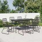 vidaXL 7-delige Tuinset PVC-rattan zwart, 6 zitplaatsen, Nieuw, Tuinset, Verzenden
