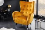 Retro Design Fauteuil DON Mosterdgeel Fluweel Lente Zilveren, Huis en Inrichting, Stoelen, Ophalen of Verzenden, Nieuw