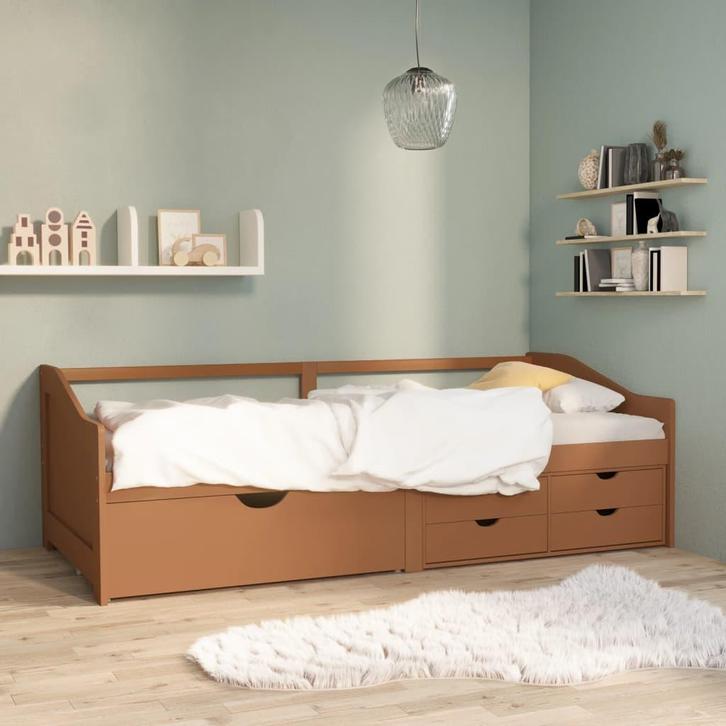 vidaXL Bedbank 3-zits met lades grenenhout honingbruin, Huis en Inrichting, Slaapkamer | Bedden, 90 cm, 200 cm, Bruin, Eenpersoons