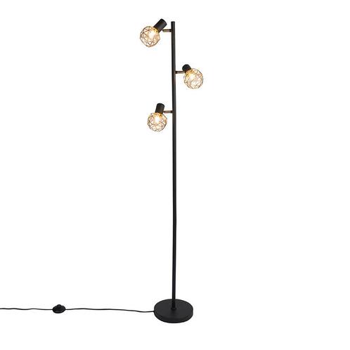 Design vloerlamp zwart met goud 3-lichts verstelbaar - Mesh, Huis en Inrichting, Lampen | Vloerlampen, Nieuw, Overige materialen