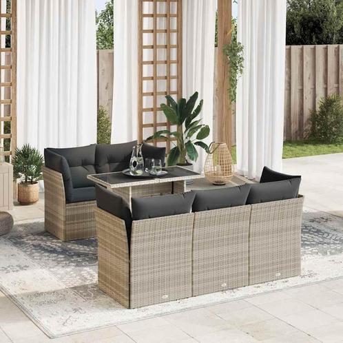 vidaXL 6-delige Loungeset met kussens poly rattan lichtgrijs, Tuin en Terras, Tuinsets en Loungesets, Loungeset, Nieuw, Rotan