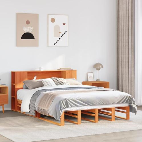 vidaXL Bed met boekenkast zonder matras hout wasbruin, Huis en Inrichting, Slaapkamer | Bedden, Overige maten, 190 cm of minder
