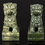 Paar Chinese Wachtersleeuwen in jadegroen – met de hand, Verzamelen, Mineralen en Fossielen