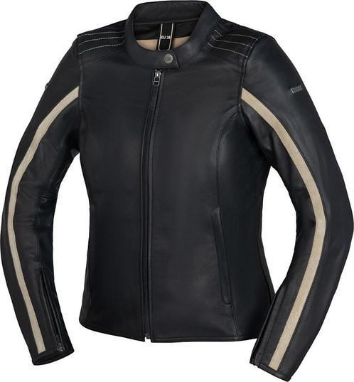IXS Stripe Dames Zwart Beige Leren Motorjas, Motoren, Kleding | Motorkleding, Dames, Nieuw met kaartje, Jas | textiel, Verzenden