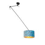 Hanglamp zwart met velours kap vlinders met goud 35 cm -, Huis en Inrichting, Nieuw, Overige materialen, Klassiek / Antiek, 75 cm of meer
