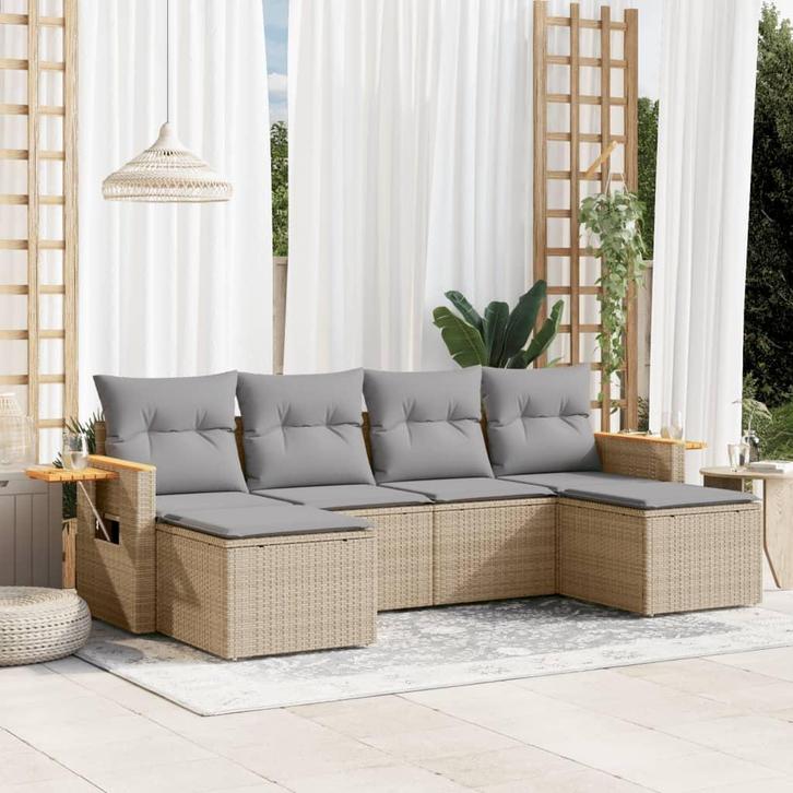 vidaXL 6-delige Loungeset met kussens poly rattan beige, Tuin en Terras, Tuinsets en Loungesets, Loungeset, Nieuw, Rotan, Verzenden