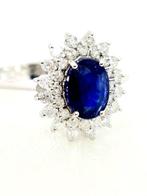 Ring - 18 karaat Witgoud Saffier - Diamant, Sieraden, Tassen en Uiterlijk, Ringen, Nieuw
