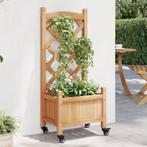 vidaXL Plantenbak met latwerk en wielen massief vurenhout, Verzenden, Nieuw, Hout