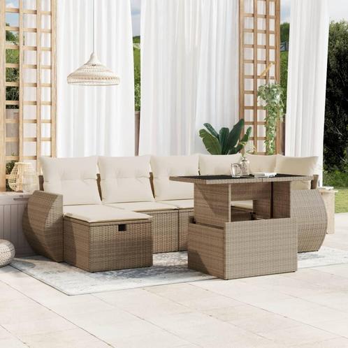 vidaXL 7-delige Loungeset met kussens poly rattan beige, Tuin en Terras, Tuinsets en Loungesets, Loungeset, Nieuw, Rotan, Verzenden