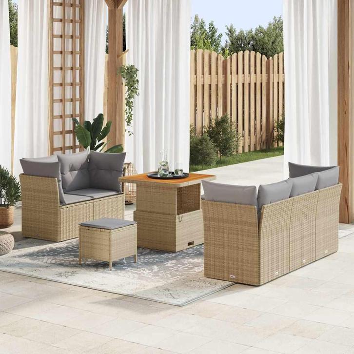 vidaXL Tuin Sofa Set met kussen met opslag 8 pcs beige en, Tuin en Terras, Tuinsets en Loungesets, Nieuw, Rotan, Verzenden