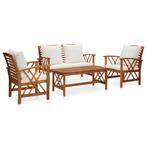 vidaXL 4-delige Loungeset met kussens massief acaciahout, Tuin en Terras, Tuinsets en Loungesets, Verzenden, Nieuw, Hout, Loungeset