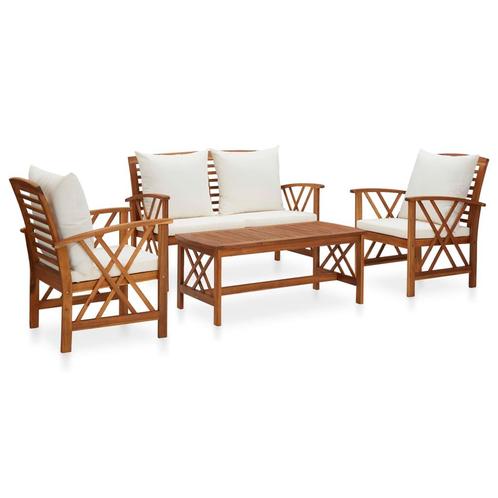 vidaXL 4-delige Loungeset met kussens massief acaciahout, Tuin en Terras, Tuinsets en Loungesets, Loungeset, Nieuw, Hout, Verzenden