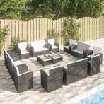 vidaXL 16-delige Loungeset met kussens poly rattan zwart, Tuin en Terras, Tuinsets en Loungesets, 6 zitplaatsen, Nieuw, Loungeset