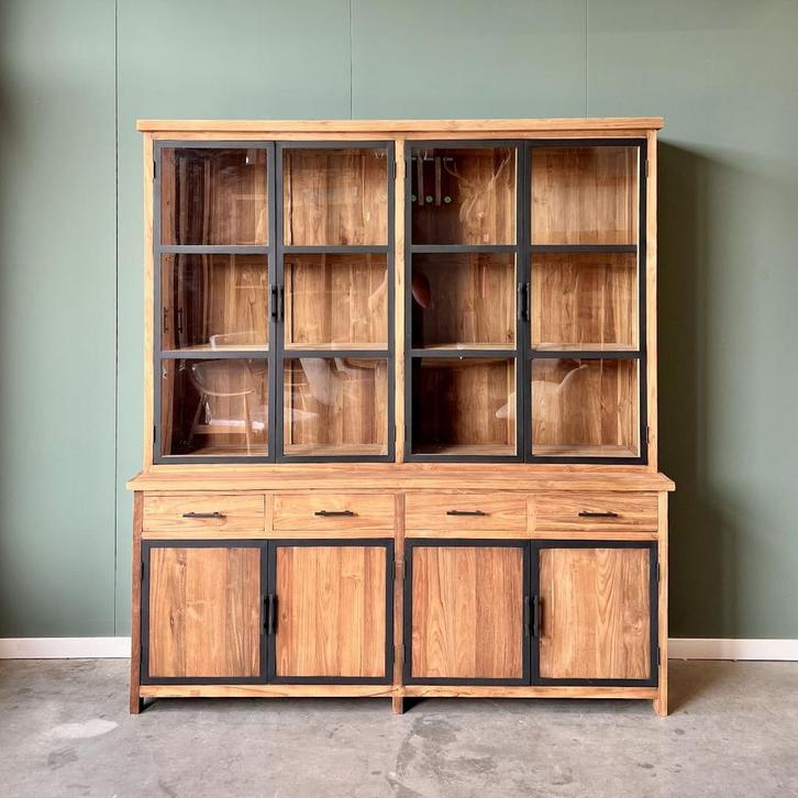 Industriële Buffetkast | 200cm breed | Massief teakhout |, Huis en Inrichting, Kasten | Buffetkasten, 25 tot 50 cm, Met lade(s)