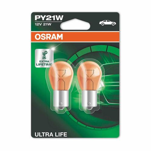Osram Gloeilamp PY21W 12V Oranje Ultra Life BAU15s 2 Stuks, Auto-onderdelen, Verlichting, Nieuw, Ophalen of Verzenden