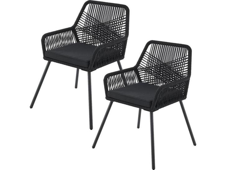 Juskys Kastos - Tuinstoel - Touwgaas met zitkussen - Zwart, Tuin en Terras, Overige Tuin en Terras, Nieuw, Verzenden