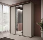 Meubella Kledingkast beige zwart 200 cm - Met spiegel, Nieuw, 200 cm of meer, Modern, 50 tot 75 cm
