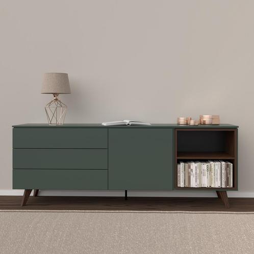 *WOONWINKEL* Tenzo Plain Mat Groen Dressoir Met Walnoot Open, Huis en Inrichting, Kasten | Dressoirs, Nieuw, Verzenden