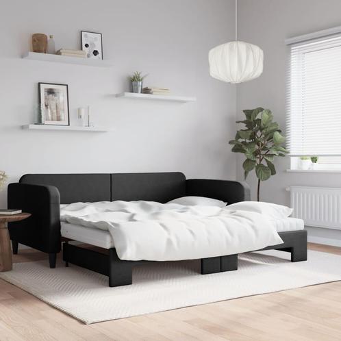 vidaXL Slaapbank met onderschuifbed en matrassen 100x200 cm, Huis en Inrichting, Slaapkamer | Bedden, 100 cm, 200 cm, Zwart, Eenpersoons