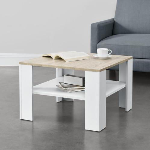 Salontafel Leiden vierkant 60x60x40 cm wit en eikenkleurig, Huis en Inrichting, Tafels | Salontafels, Nieuw, Verzenden