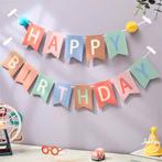 Slinger Happy Birthday multi coloured met 2 pompoms, Verzenden, Nieuw, Versiering, Verjaardag