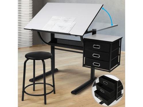 Veiling - Tekentafel met kruk - Kantelbaar -  3 Laden, Doe-het-zelf en Verbouw, Tekentafels, Nieuw