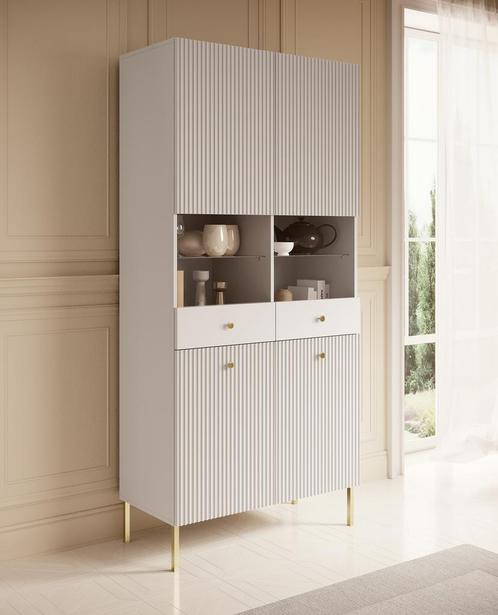 Meubella Vitrinekast Vermont wit 90cm, Huis en Inrichting, Kasten | Vitrinekasten, 25 tot 50 cm, Nieuw, 150 tot 200 cm, 50 tot 100 cm