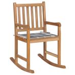 vidaXL Schommelstoel met grijs geruit kussen massief, Verzenden, Nieuw, Hout