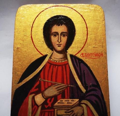Icoon - Icoon van Sint Pantaleimon, handgeschilderd op hout, Antiek en Kunst, Antiek | Boeken en Bijbels