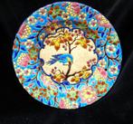 Longwy - Fraaie Longwy schaal - bord met floraal en vogel, Antiek en Kunst, Antiek | Glas en Kristal