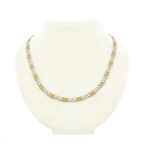 Bicolor gouden collier met meander patroon | 43 cm (witgoud), Sieraden, Tassen en Uiterlijk, Kettingen, Overige kleuren, Gebruikt