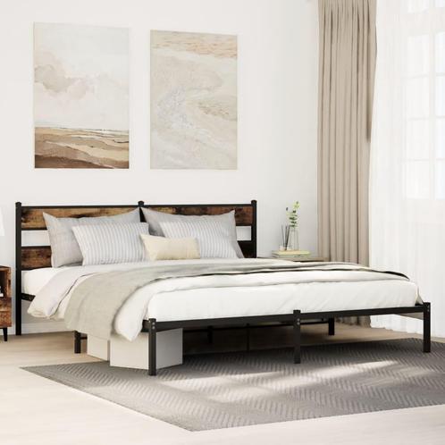 vidaXL Bedframe zonder matras metaal gerookt eikenkleurig, Huis en Inrichting, Slaapkamer | Bedden, Bruin, Nieuw, Metaal, Tweepersoons
