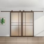 Dubbele stalen schuifdeur 6 Vlaks Brons Mat glas Luxe design, Doe-het-zelf en Verbouw, Kozijnen en Schuifpuien, 75 tot 150 cm