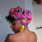 Afrikaanse hoofddoek / Vlisco headwrap - Roze / gele flower, Kleding | Dames, Hoeden en Petten, Ophalen of Verzenden, Nieuw