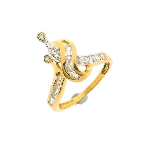 18 Krt. Gouden ring met zirconia (vintage gouden ring), Sieraden, Tassen en Uiterlijk, Ringen, Dame, Met edelsteen, Overige kleuren