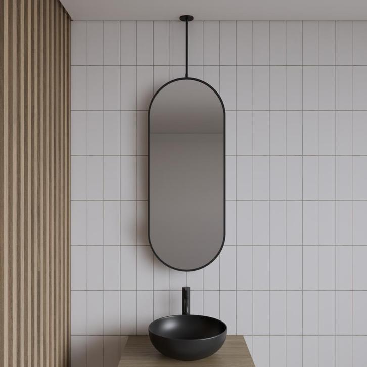 Spiegel Gliss Halo 90x40 Cm Mat Zwart Met Plafondbevestiging, Doe-het-zelf en Verbouw, Sanitair, Bad, Nieuw, Ophalen of Verzenden