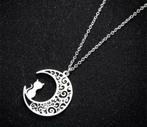 Katten ketting Zilverkleurig Cat on the moon, Ophalen of Verzenden, Nieuw, Overige materialen, Met hanger