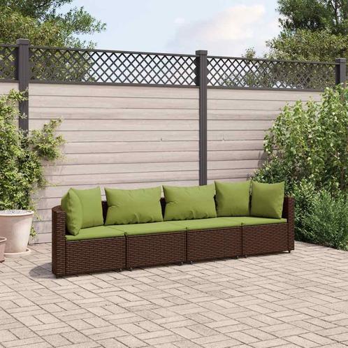vidaXL 4-delige Loungeset met kussens poly rattan bruin, Tuin en Terras, Tuinsets en Loungesets, Loungeset, Nieuw, 4 zitplaatsen