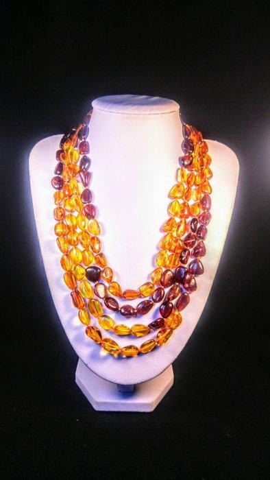 Baltisch barnstenen halsketting - Barnsteen - Cognac + Gold, Verzamelen, Mineralen en Fossielen