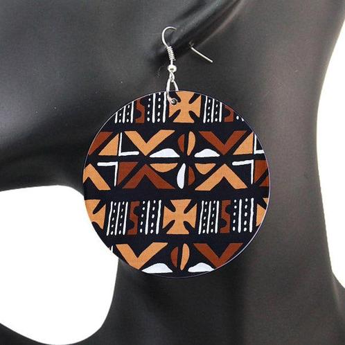 Bruine Mud cloth - Afrikaanse oorbellen, Sieraden, Tassen en Uiterlijk, Oorbellen, Nieuw, Ophalen of Verzenden