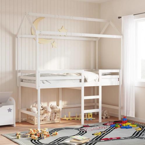 vidaXL Halfhoogslaper met ladder en bedhuis grenenhout wit, Huis en Inrichting, Slaapkamer | Bedden, 80 cm, 200 cm, Wit, Eenpersoons