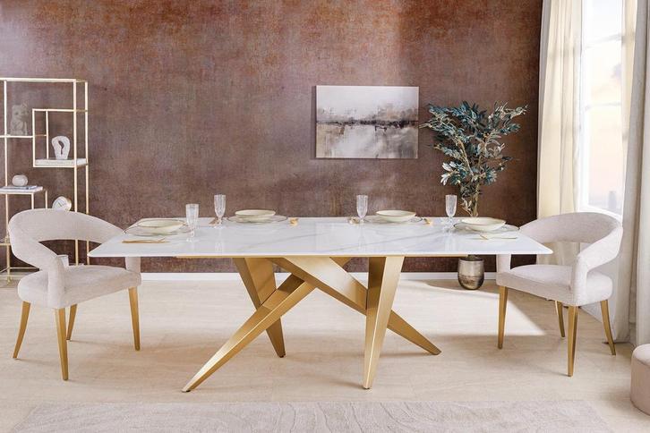 Design eettafel ART LIVING 200cm wit marmer keramiek metaal, Huis en Inrichting, Tafels | Eettafels, Ophalen of Verzenden