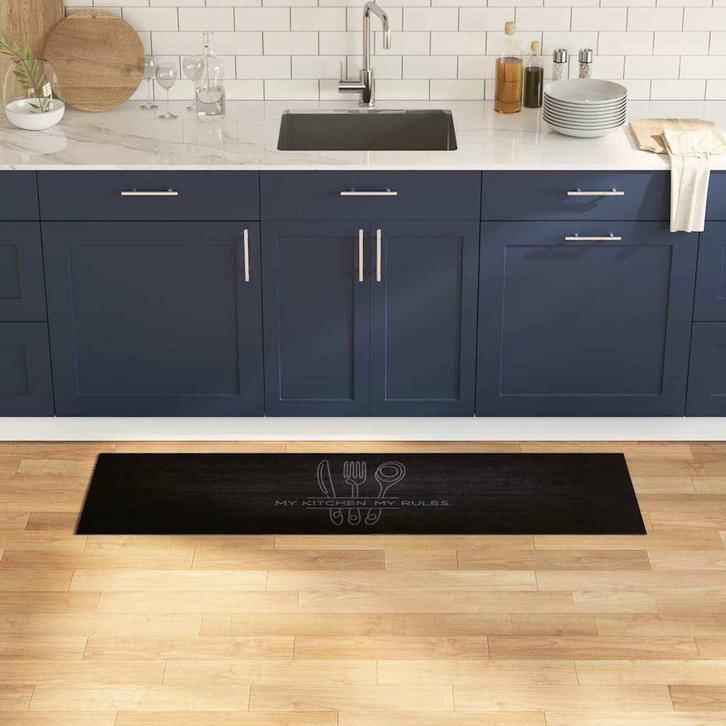 vidaXL Keuken Vloerkleed Zwart 150 x 45 cm Fluweel, Tuin en Terras, Deurmatten, Nieuw, Verzenden