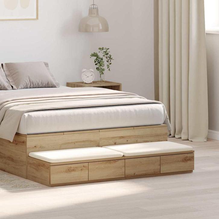 vidaXL Bedlades met lade artisanaal eikenkleurig 120 x 36,5, Huis en Inrichting, Slaapkamer | Nachtkastjes, Nieuw, Minder dan 45 cm