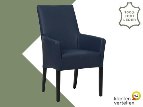 Leren eetkamerstoel Just met armleuning - Toledo Kobalt, Huis en Inrichting, Stoelen, Eén, Overige kleuren, Nieuw, Leer, Ophalen of Verzenden
