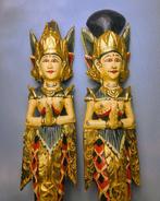 2 Golden Balinese Gods 49 cm - Beeld - Indonesië (Zonder, Antiek en Kunst
